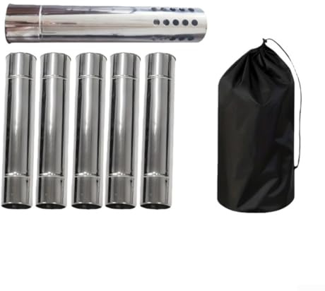GLFLOW Stainless Steel Chimney Extension, Wood Burning Stove Chimney Pipe Kit 5 Pack 30 Cm L X 6 Cm Dia Stainless Steel For Camping Tent Outdoor Use