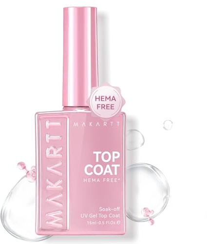 Makartt Hema-Free Top Coat Nail Polish 15ml No Wipe High Gloss No Sticky | Long Lasting Soak-Off Chip-Free Non-Yellowing Scratch-Resistant Self-Levelling Low Odour Natural Artificial Nails UV Cured
