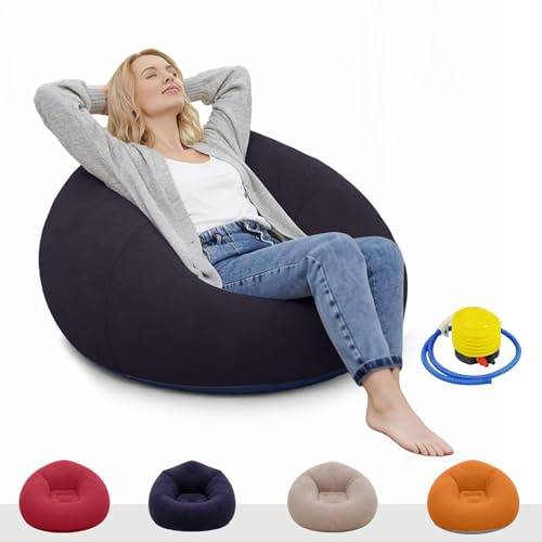Yunlaishaocer Aufblasbarer Sitzsack mit Einer Pumpe, 103x60CM Aufblasbarer Sessel, Waschbar Air Sofa Bean Bag, Tragbare Klappbare Camping Couch Sitzsack für Zuhause Garten Reisen,Spiele Party(Blau)