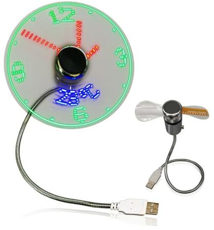 Pitadue Orologio Ventilatore Tempo Temperatura Display Metallo Piccolo USB Power LED Collo Flessibile LED per Laptop PC Collo Flessibile Collo