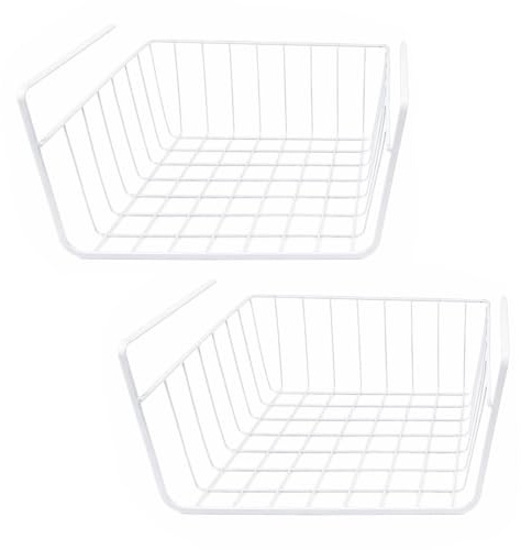 Naapesi 2 Pièces Sous-étagère Panier de Rangement, Panier de Rangement Suspendus en Métal, Panier de Rangement Métallique Sous étagère, pour placards de cuisine, salle de bain, bureau, bookshelf
