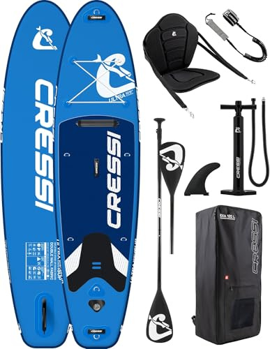 CRESSI seit 1946 - Ultra Isup/Kayak Set - Aufblasbares SUP Board für Erwachsene Große Stabilität Strapazierfähigkeit Komplett Zubehör Paddel Flosse Pumpe Leine Tasche_320x81x15 cm Max 130 kg