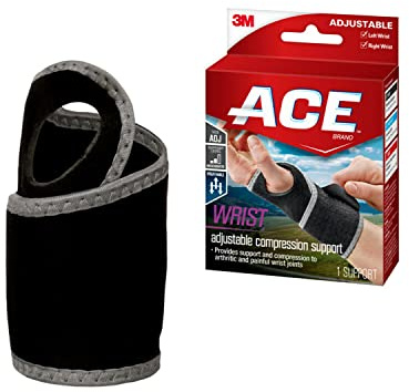 ACE Brand Adjustable Compression Wrist Support, Moderate Support for Weak, Sore or Injured Joints, Wrist Support Conforms to Wrist, One Size Fits Most