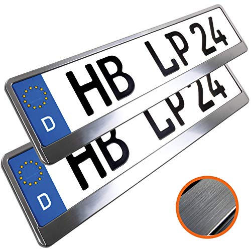 L & P Car Design L&P A173 2 STK Kennzeichenhalter Nummernschildhalter Chrom gebürstet Kennzeichenhalterung Nummernschildhalterung Halter Kennzeichen Nummernschild