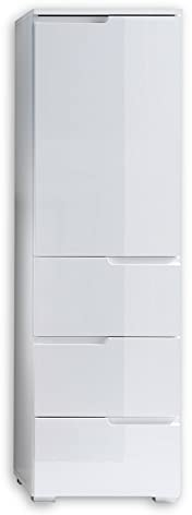 Stella Trading SPICE Hohe Badezimmer Kommode mit Schubladen in Weiß Hochglanz - Badezimmerschank Bad Schrank mit viel Stauraum - 40 x 134 x 32 cm (B/H/T)