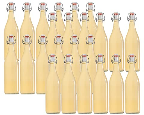 Vitrea 24er Set Bügelflaschen Bügelflasche Glasflaschen mit Bügelverschluss 1L 1000 ml Typ A Etiketten zum Selbstbefüllen