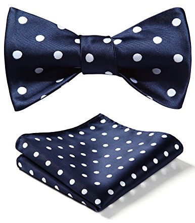 HISDERN Herren Fliege Set mit Einstecktuch - Blau und Weiß Punktmuster Fliege für Hochzeit, Party, Abschlussball, Smoking, Geschenk