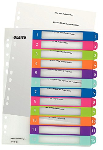 Leitz 12440000 WOW Zahlen Plastikregister (Polypropylen, 1-12, A4, 12 Blatt) farbig (10er Pack)