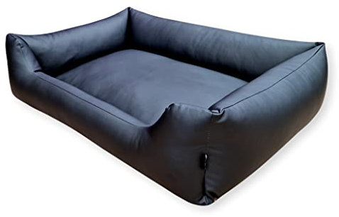 4L Textil Mario Wasserfestes Hundebett aus Kunstleder - Hundekorb für Große und Mittelgroße Hunde - XXL Hundesofa mit Hundekissen (120x90 cm, Schwarz)