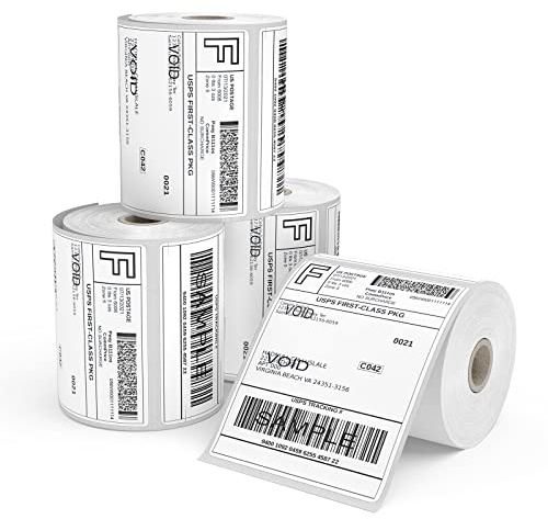 Etiquetas térmicas de 4 rollos de 1000 etiquetas de envío, color blanco, 101 x 152 mm, etiquetas de embalaje para impresoras térmicas directas