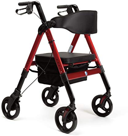 FabaCare XXL Rollator Goliat, höhenverstellbar, faltbar, mit Sitz und Rückenlehne, Tasche, Gehwagen, Rollwagen, bis 200 kg, Farbe Rot