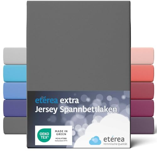 etérea Premium Spannbettlaken 90x220cm - 100x220cm Anthrazit – extra Jersey Spannbetttuch bis 35cm Höhe – 160 g/m² gekämmte Baumwolle – Boxspring & Wasserbett Bettlaken