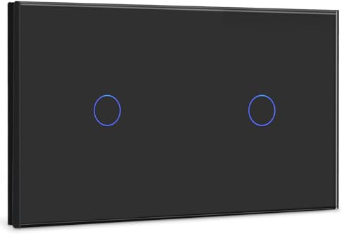 BSEED Touch Lichtschalter 1 Fach 1 Weg mit 1 Fach 2 Wege Glas Lichtschalter Schwarz Led Touch Schalter Touchscreen Kompatibel mit LED Lampe 157mm EU Standard
