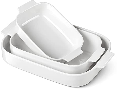 MALACASA serie Bake.Bake Juego de Fuente 3 piezas Moldes Rectangulares de Porcelana para Horno Bandejas para Hornear