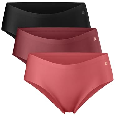 DANISH ENDURANCE No Show Hipster Panties für Damen, 3er Pack, Invisible Slips, Unsichtbare Unterwäsche aus recycelter Mikrofaser für Alltag & Sport (Mehrfarbig (1x Blush, 1x Ruby, 1x Schwarz), L)