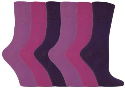 IOMI - 6 paia donna morbidi senza elastico calzini diabetici per la circolazione in 7 colori (37-42 eur, Viola LA8)