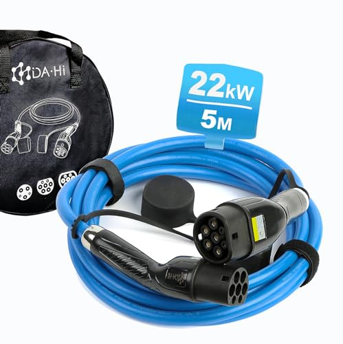 DA • Hi Typ 2 auf Typ 2 Ladekabel für EV PHEV Elektroauto und Plug in Hybrid in schwarz/Blau (22KW-32A-5M)