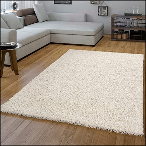 TT Home Wohnzimmer Teppich Hochflor Langflor Shaggy Soft Unifarben Modern Einfarbiges Design, Farbe:Creme, Größe:60x100 cm