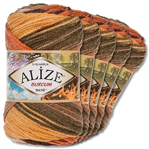 Wohnkult Alize 5 x 100g Burcum Batik Premium Wolle 100% Acryl | 29 Farben Farbverlauf Akzente Accessoire Häkeln Stricken Kleidung (6060)