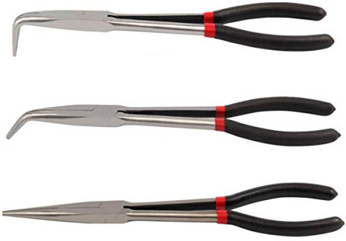 3Pcs 11 inch Extra Long Nose Pliers Set, Straight Needle Nose Pliers, 45 Degree 90 Degree Bent Nose Pliers Bent Tip Hand Tool Set