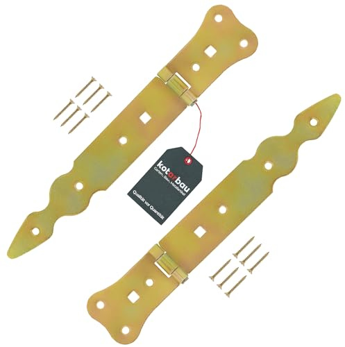 KOTARBAU® 2er Set Ladenband 200 mm Türband Torscharnier Werfgehänge Kreuzgehänge Türscharnier Scharnier Gold Verzinkt Rostfrei Gartentorband Baubeschlag Robust