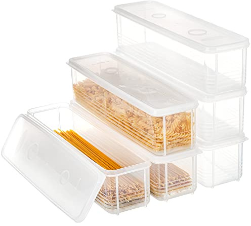 ZENFUN Set of 6 Pasta Storage Containers with Lid, Airtight Spaghetti Noodle Holder Rectangular Chopstick Storage Box Sealed Noodle Canisters for Refrigerator, Kitchen Pantry, 30x8x7.5 CM