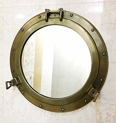 Ojo de buey náutico marino para colgar en la pared, ojo de buey marrón redondo ventana de buey vidrio latón ventana espejo decoración de pared ojos de buey