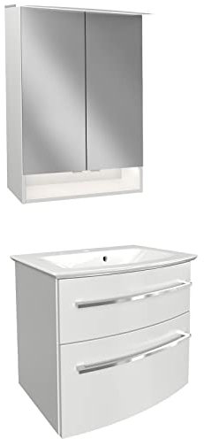 FACKELMANN Badmöbel Set B.Style 3-TLG. weiß & Mineralgusswaschbecken & LED Spiegelschrank 60 cm - Made in Germany
