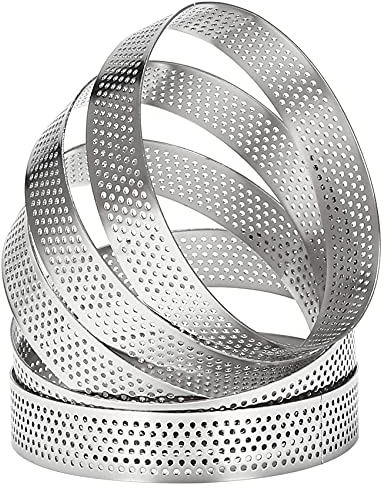 Haptufer 10 PiiCes SSRies Anneaux Circulaires avec Trous en Acier Inoxydable Aux Fruits Quiches GGteau Mousse Moule Cuisine Moule de Cuisson 10 Cm