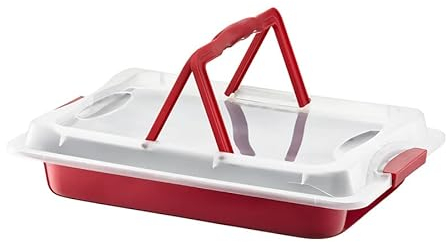 AMBITION Backblech mit Transporthaube 42 x 29 x 9,5 cm Cherry Kuchenform zum Mitnehmen Aufbewahren antihaft rot