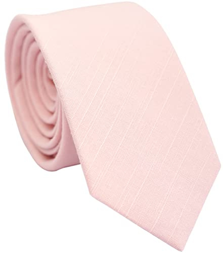 BELLUNO Men's Skinny Ties, Cotton Linen Blend 2.5 inch Slim Neckties, Petal Pink Tie