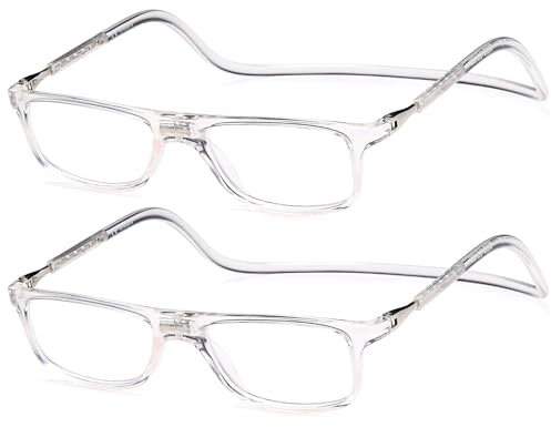NEW VISION Lunettes 2 pack, Lunettes Loupe, Lunettes De Lecture Magnétique, Longueur RéGlable Lunette De Lecture Homme Femme, NV2904 (2transparent, 1.5, x)