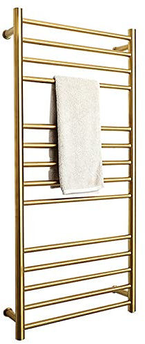 WRJAHCG Termoarredo Bagno,Scaldasalviette Elettrico,Scalda Bagno da Muro Acciaio Inossidabile di Grandi Dimensioni Elettrici con Interruttore,14 Resistenze Riscaldanti,d'oro,Hardwired