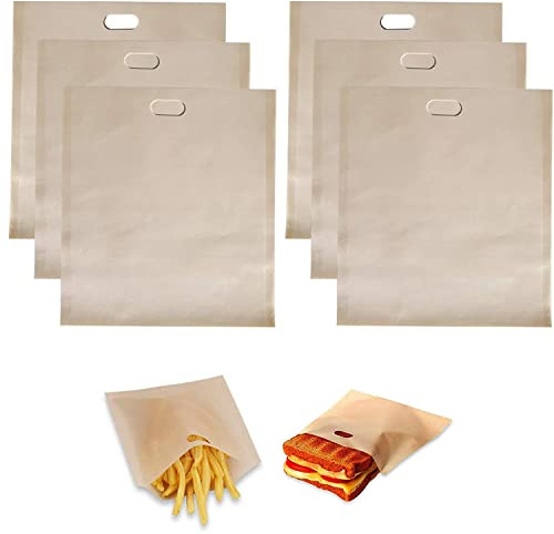 Toaster Bags Reusable Non-Stick Sandwich Bags Toastie Washable Bag Bread Grill Pockets for Pizza Panini Toast Cheese Snacks Baking Microwave (6 Pack 3 Sizes)