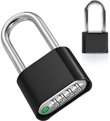 Combination Padlock, 4 Digit Heavy Duty Security Lock, 60mm Long Shackle Padlock with Code for Locker Outdoor Weatherproof Suitcase Lock Combination Lock for Gym, School Locker, Shed, Garage