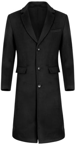 Allthemen Mens Long Winter Trench Coat Wool Blend Overcoat | Mens Lapel Collar Warm Coat Business Casual Elegant Overcoat Solid Single Breasted Outerwear for Wedding