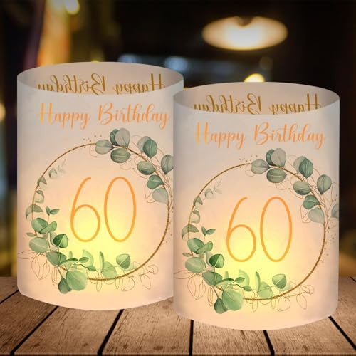 12 Windlicht Tischdeko 60 Geburtstag, 60 Jahre Happy Birthday Tischdeko, Deko 60 Geburtstag Mann Frau, Geeignet für Teelichter oder Kerzen