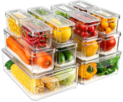 NISILIN 14 Pack Fridge Organizers and Storage - Refrigerator Organizer Bins with Lids, BPA-Free Fridge Organization, Fruit Storage Containers for Fridge, Vegetable, Food, Drinks, Cereals, Clear