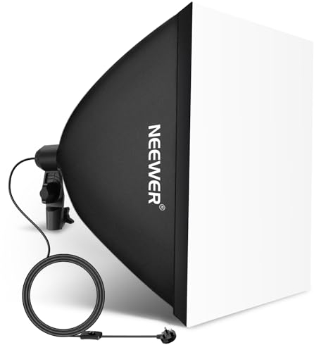 NEEWER 60x60cm Softbox with E27 Porcelain Socket/CE/UKCA Certified Power Cord/White Diffuser/Stand Adapter, Durable Nylon Softbox Lighting Modifier for Studio Photography Lighting, SF6060 (UK Plug)