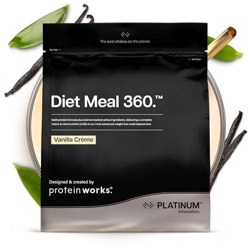 Protein Works | Diet Meal 360 - PLATINUM Innovation, Diet Meal Replacement Shake, Supports Weight Loss, 26 Vitamins & Minerals, Added Flaxseed, Inulin, Omega 3, Vanilla Crème, 8 Meals, 500g