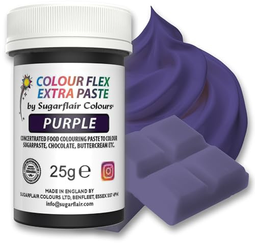 Sugarflair Colourflex Extra Paste Lebensmittelfarbe Paste, Purple, 25 g | Extra Konzentrierte Lebensmittelfarbe für Buttercreme, Schokolade, Zuckerpaste, Zuckerguss, Fondant, Kuchenmischungen, Teig