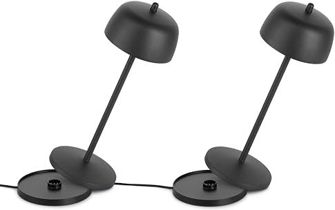 Theta 2x Lampe de Table LED Sans Fil Rechargeable - Lampe Dimmer pour éclairage intérieur et extérieur IP65 - Abat Jour Lampe de Chevet pour Chambre, 2700 - 4000K, 9-24h. LVL (Noir)