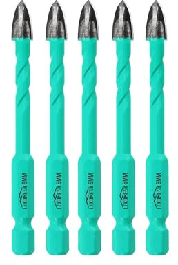 LEKOMESH Punte da Trapano Set - 5pezzi 6mm Set Punte in Carburo punte per Legno, Plastica, Muratura, Piastrelle di Ceramica, Calcestruzzo, Marmo, Attacco Esagonale a Cambio Rapido