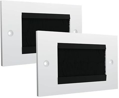 rhinocables Faceplate Double Gang Brush (Black Brush, 2 Pack) | Wall Mounted Cable Entry Cover for Hiding HDMI, TV & Multimedia Leads