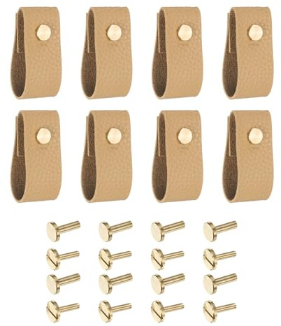 QUARKZMAN Lot de 8 Poignées de Tiroir en Cuir, Remplacement des Boutons Traditionnels pour Tiroir de Commode, Placard de Cuisine, Couleur brun