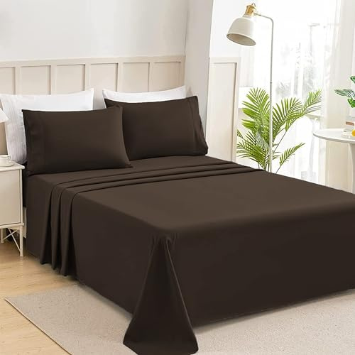 HOMEYA Juego de Sábanas de 4 Piezas 160 x 200 - Poliéster Microfibra Cepillado y Prelavado - Sábana Bajera Ajustable - Sábana encimera - Dos Fundas para Almohadas de 50x75cm - Suave y Transpilble