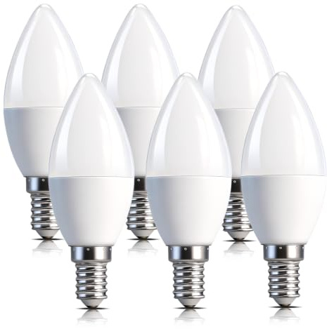 Bombilla LED E14 Tipo Vela, Clase Energética A, Bombilla LED E14 de Bajo Consumo, Blanco Cálido 3000K, 2W, 470 Lúmenes, Bombilla C37 de bajo consumo, Equivalente a 40 W, No Regulable, Pack de 6
