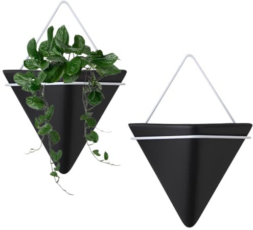 Hachera 2PCS Fioriere da Parete Geometriche, Vaso Sospeso Pianta, Fioriere da Appendere in Ceramica, Decorazione da Parete Fioriera, Fioriere Triangolari a Parete, Vaso per Fioriera Sospeso (nero)