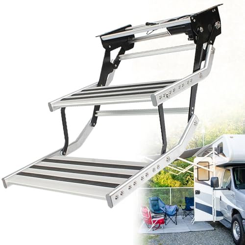 Escalier de Camping-Car Pliable Manuel à Double Marche, Capacité de Charge de 440 LB, Marches AntidéRapantes pour Une EntréE, Marches pour Camping-Car, Remorque, Camping-Car,2-Step Electric