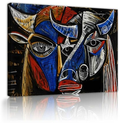 Ölgemälde Stil Leinwand Kunst Abstrakte Stier Kopf Menschliches Gesicht Leinwand Poster und Drucke Wandkunst Bilder für Wohnzimmer Schlafzimmer Dekor 50x65cm Innenrahmen